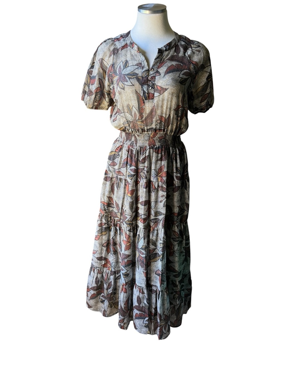 dra Floral Print Maxi Dress - Gray and Red